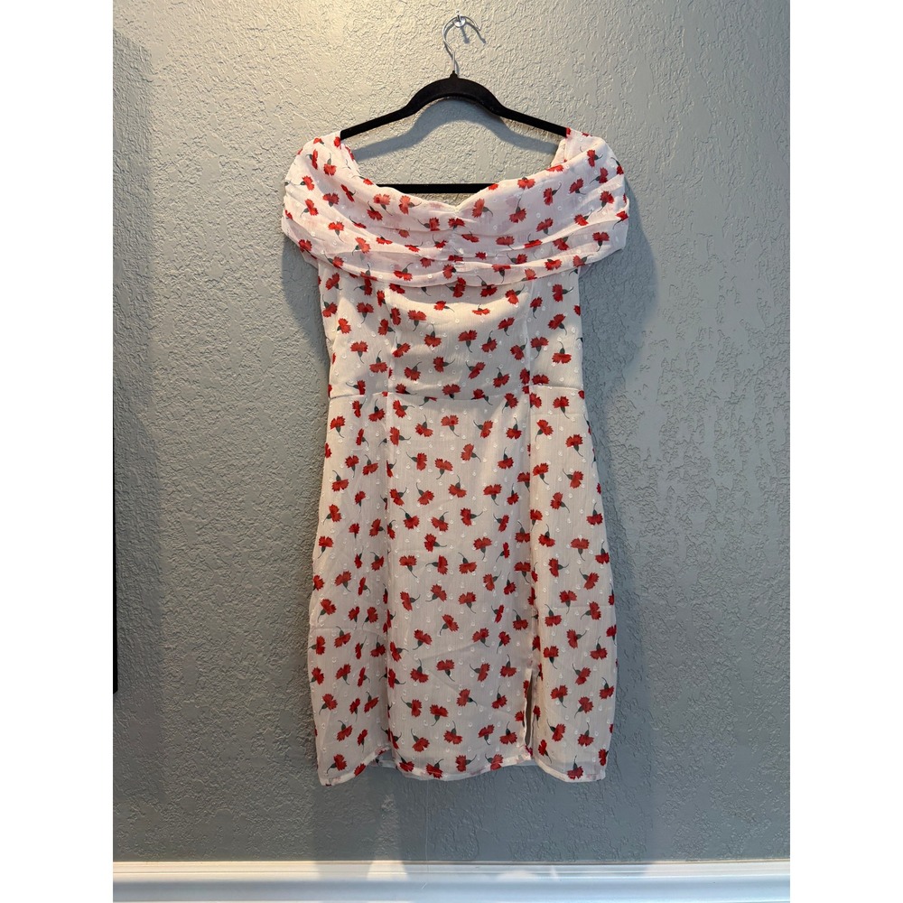 Nasty Gal Collection Red Floral Clip Dot Off-the-Shoulder Mini Dress Size 8
